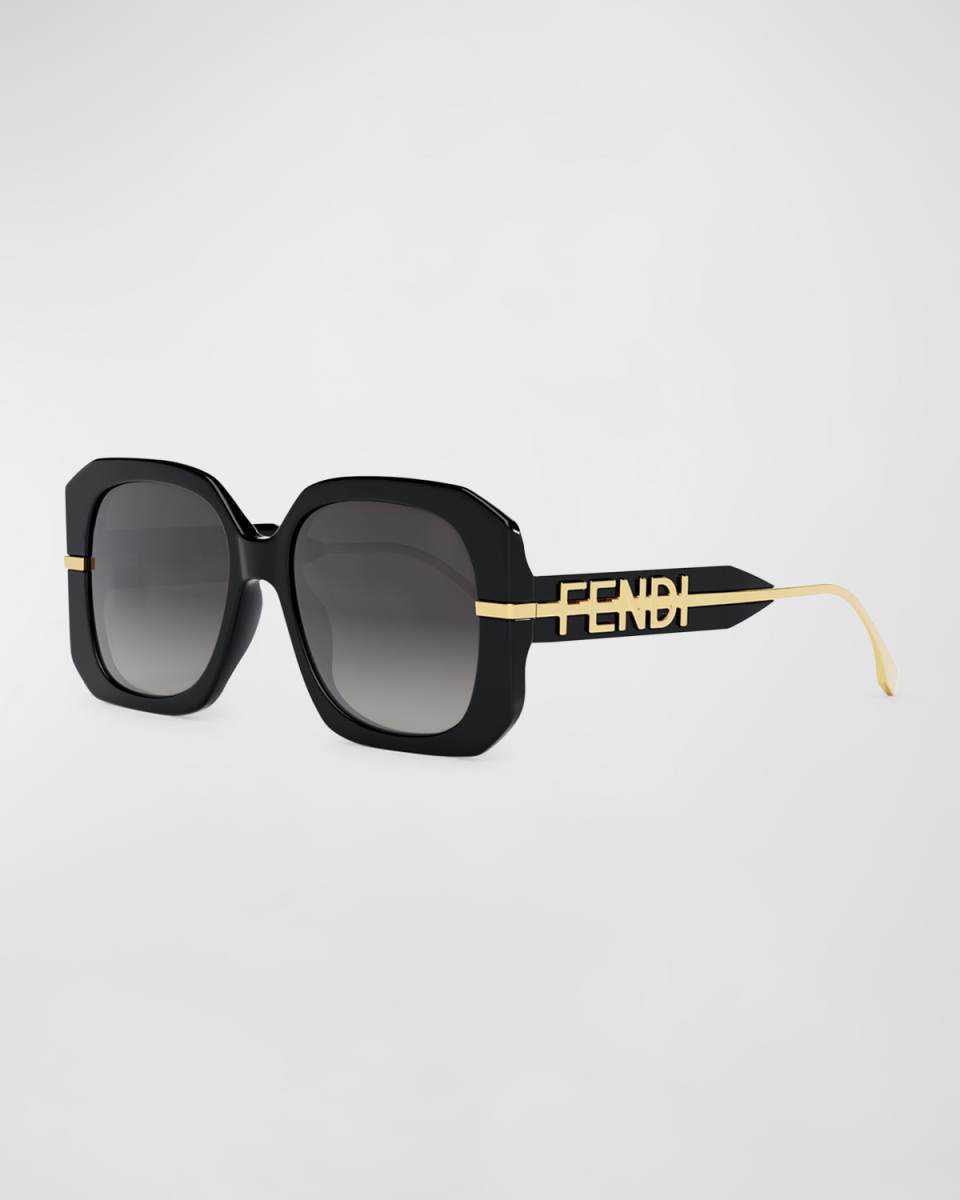 Oversized Logo Square Acetate & Metal Sunglasses