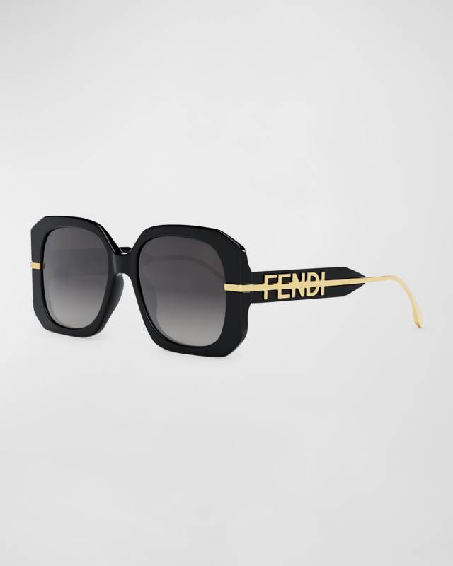 Oversized Logo Square Acetate & Metal Sunglasses