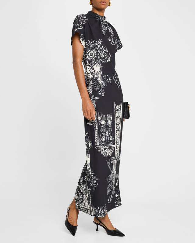 Stella Printed Short-Sleeve Maxi Dress