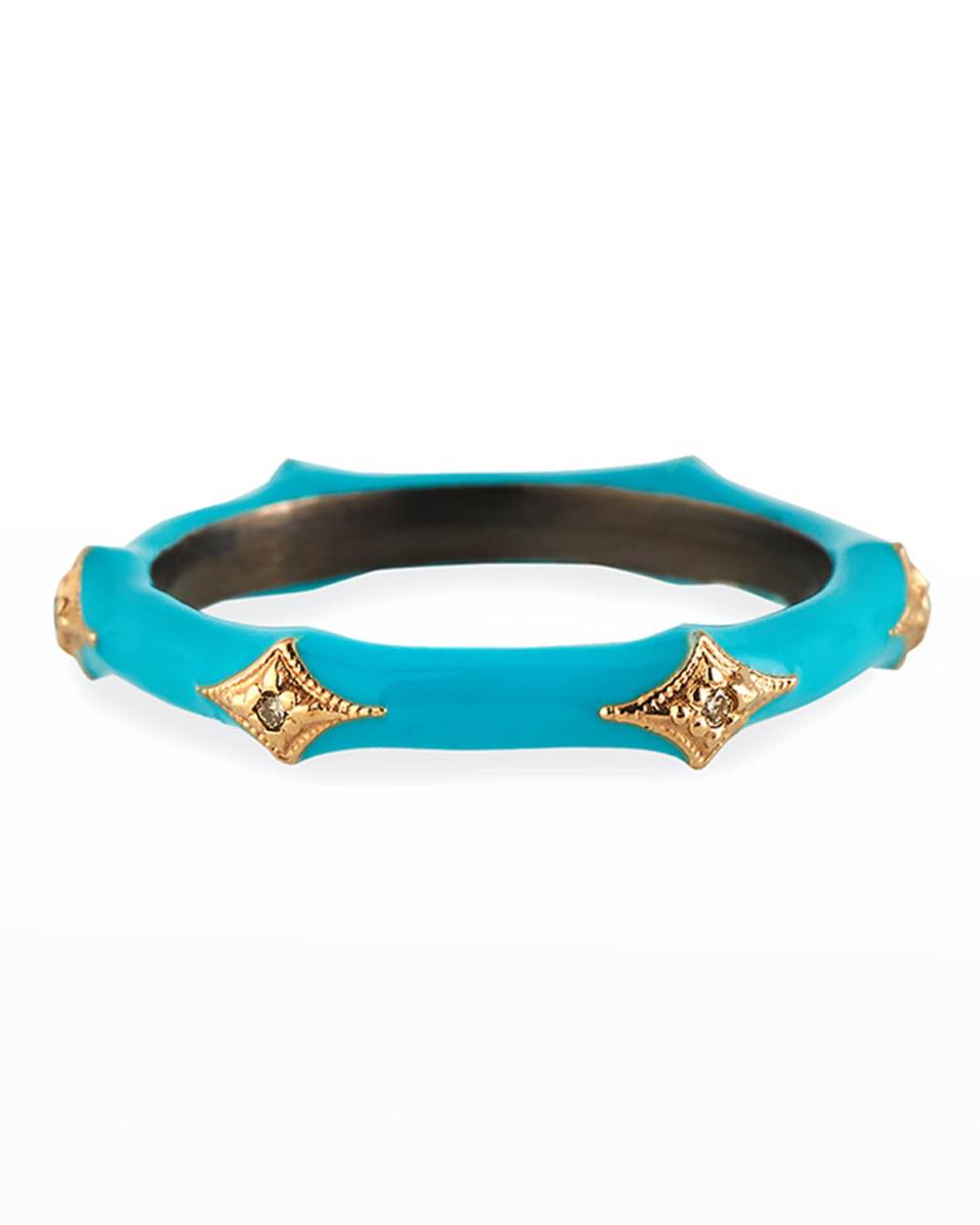 New World Turquoise Enamel Diamond Crivelli Stack Ring, Size