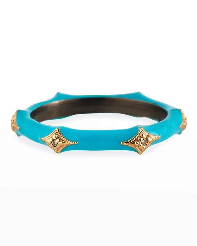 New World Turquoise Enamel Diamond Crivelli Stack Ring, Size