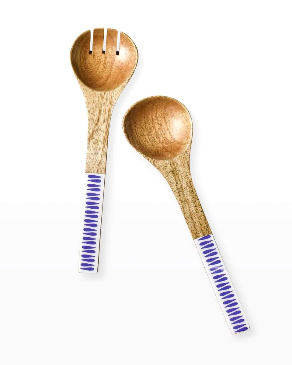 Iris Blue Drop Mango Wood Salad Server Set