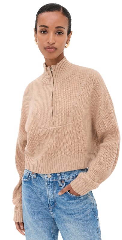 STAUD Cropped Hampton Sweater Camel