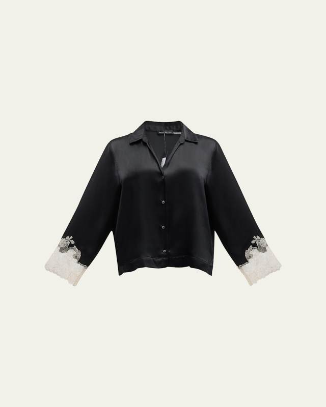 Lolita Cropped Lace-Trim Charmeuse Pajama Set
