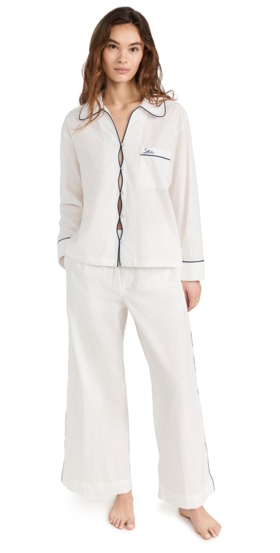 Sea Vesta Binding Sleepwear Pajama Set White
