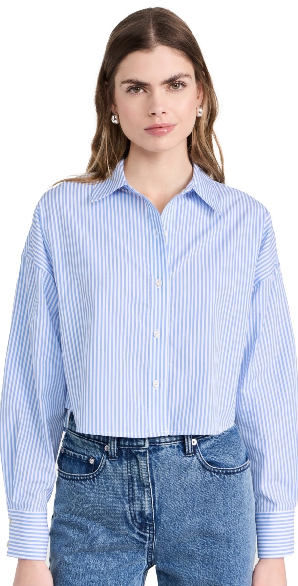 Favorite Daughter The Crop Ex-Boyfriend Shirt Blue/White Stripe