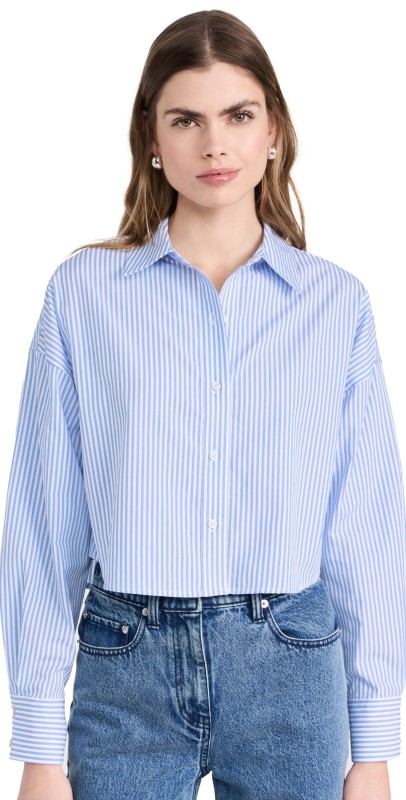 Favorite Daughter The Crop Ex-Boyfriend Shirt Blue/White Stripe