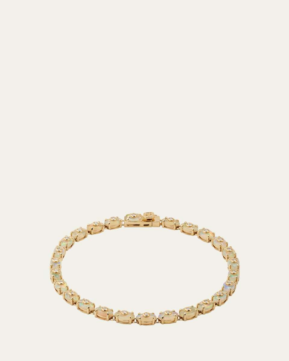 14K Yellow Gold Tiny Carved Opal Eternity Bracelet with Diamonds