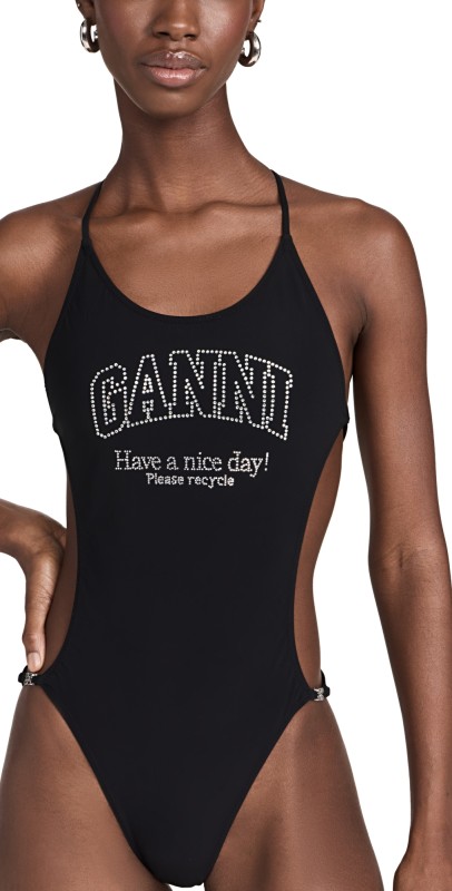 GANNI String One Piece Swimsuit Black