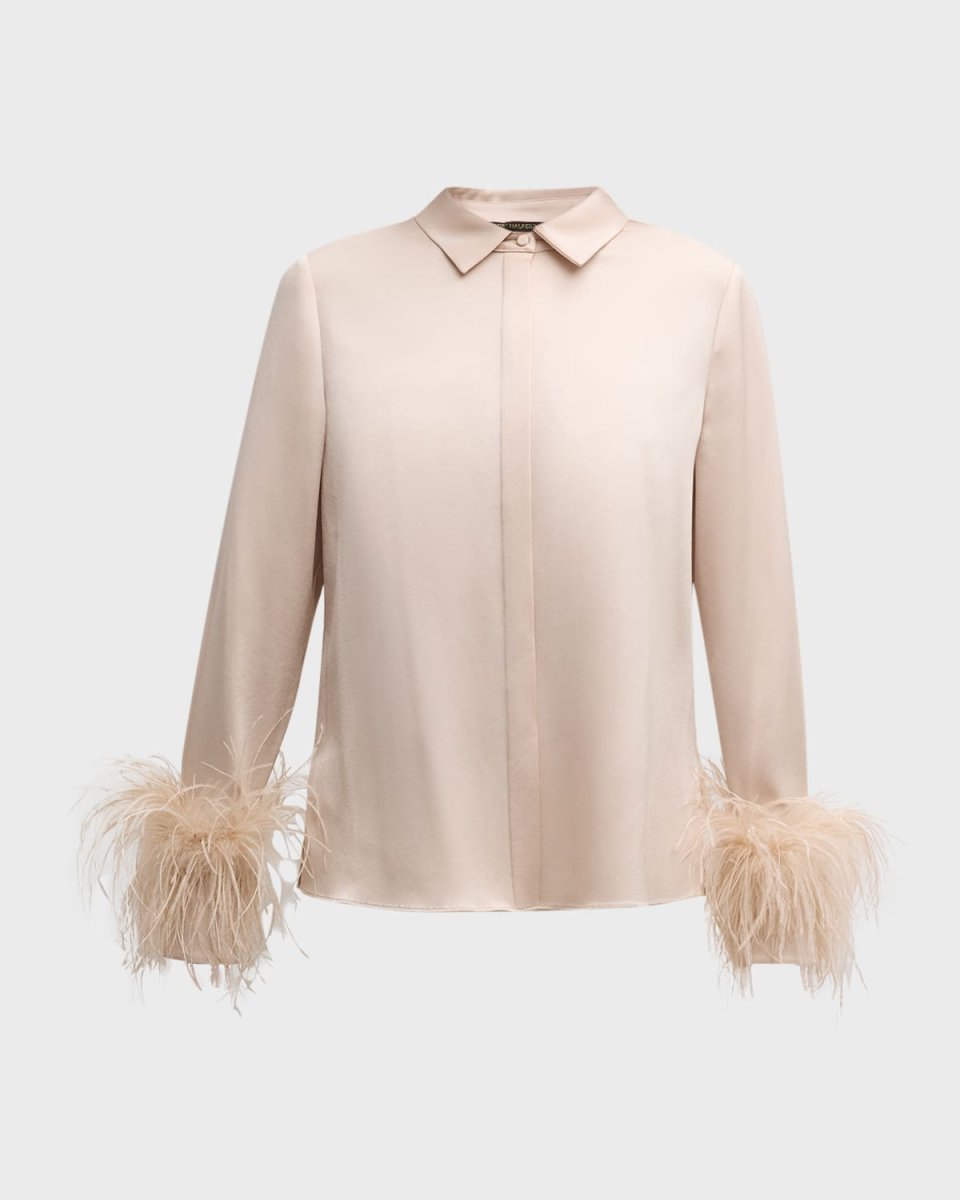 Murphy Feather-Trim Collared Blous