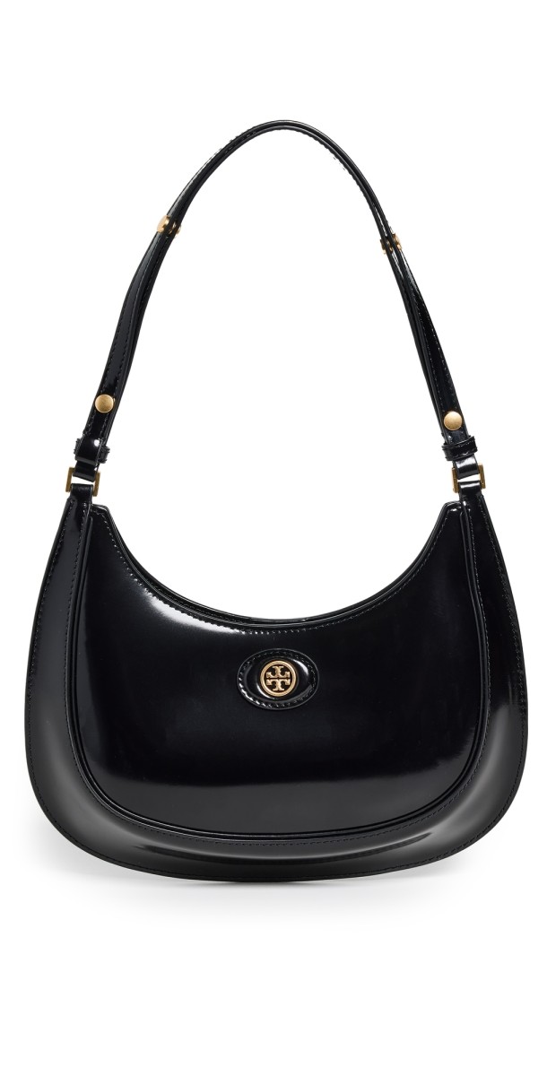 Tory Burch Robinson Spazzolato Convertible Crescent Bag Black
