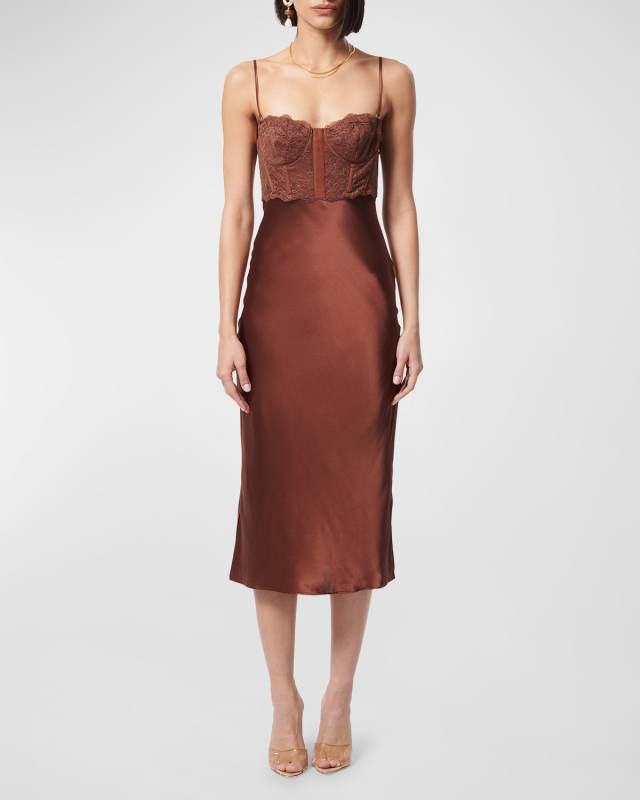 Lara Silk Sweetheart Corset Midi Dress