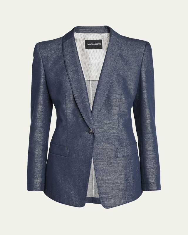 Single-Button Denim Blazer Jacket