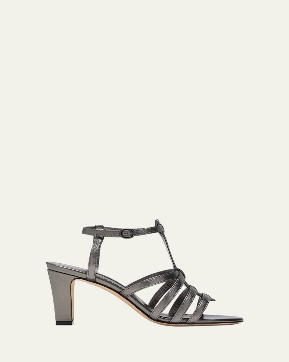 Riranhi Metallic Caged Ankle-Strap Sandals