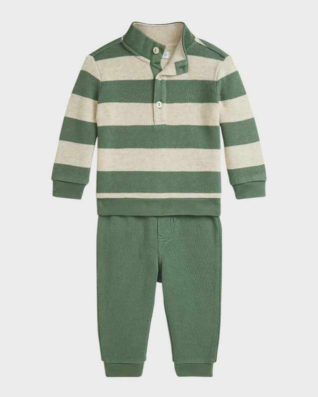Boy's Striped Shawl Sweater & Pants Set, Size 3M-24