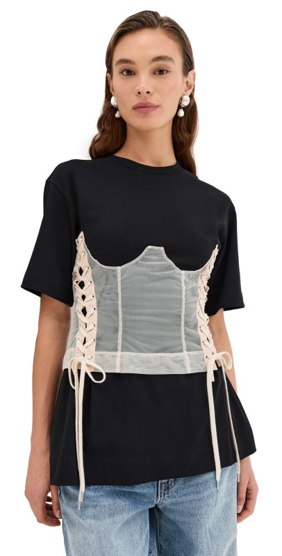 Simone Rocha Boxy T-Shirt with Corset Panel Black/Nude