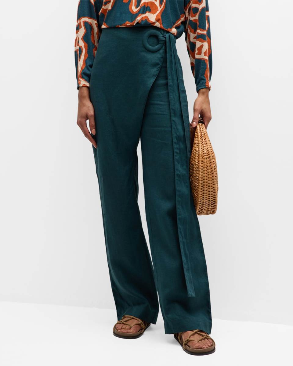 Corchea Wide-Leg Linen Wrap Pants