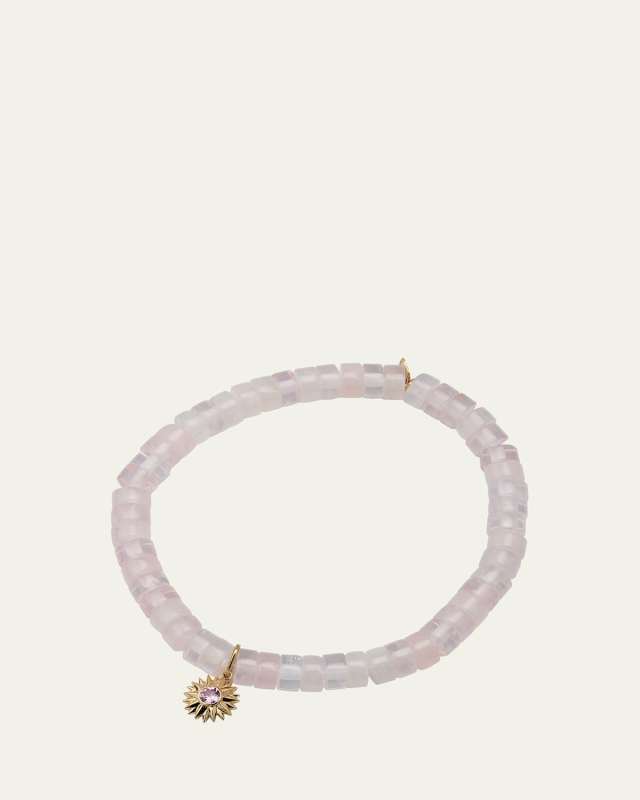 14K Yellow Gold Solar Compass Pink Sapphire Charm Bracelet