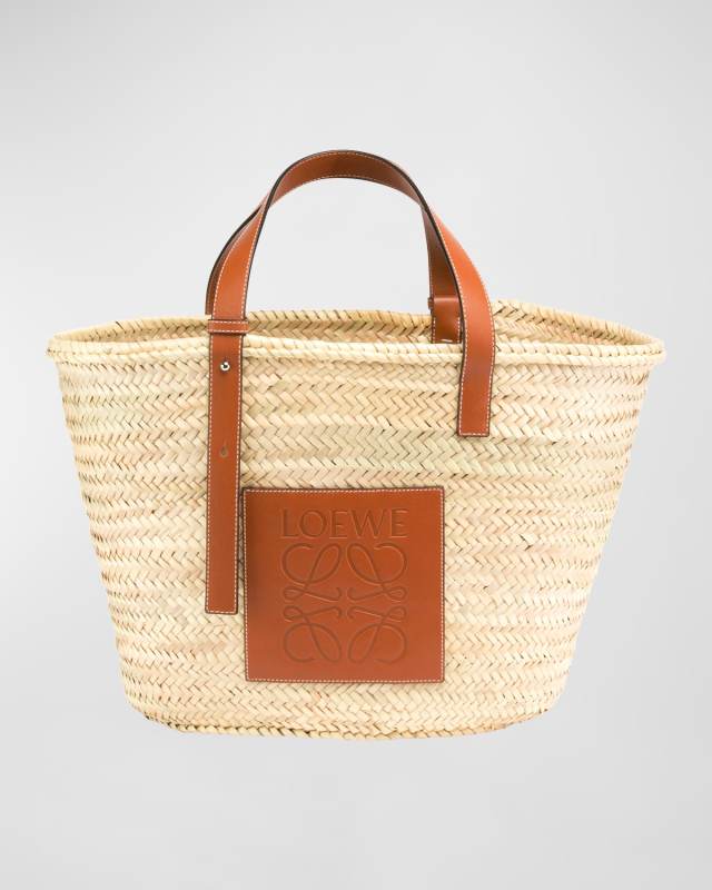 x Paula's Ibiza Basket Bag in Palm Leaf with Leather Handles
