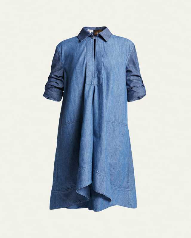 x Paula Ibiza Denim Wrap Tunic Dress with Rolled Cuff Sleeves