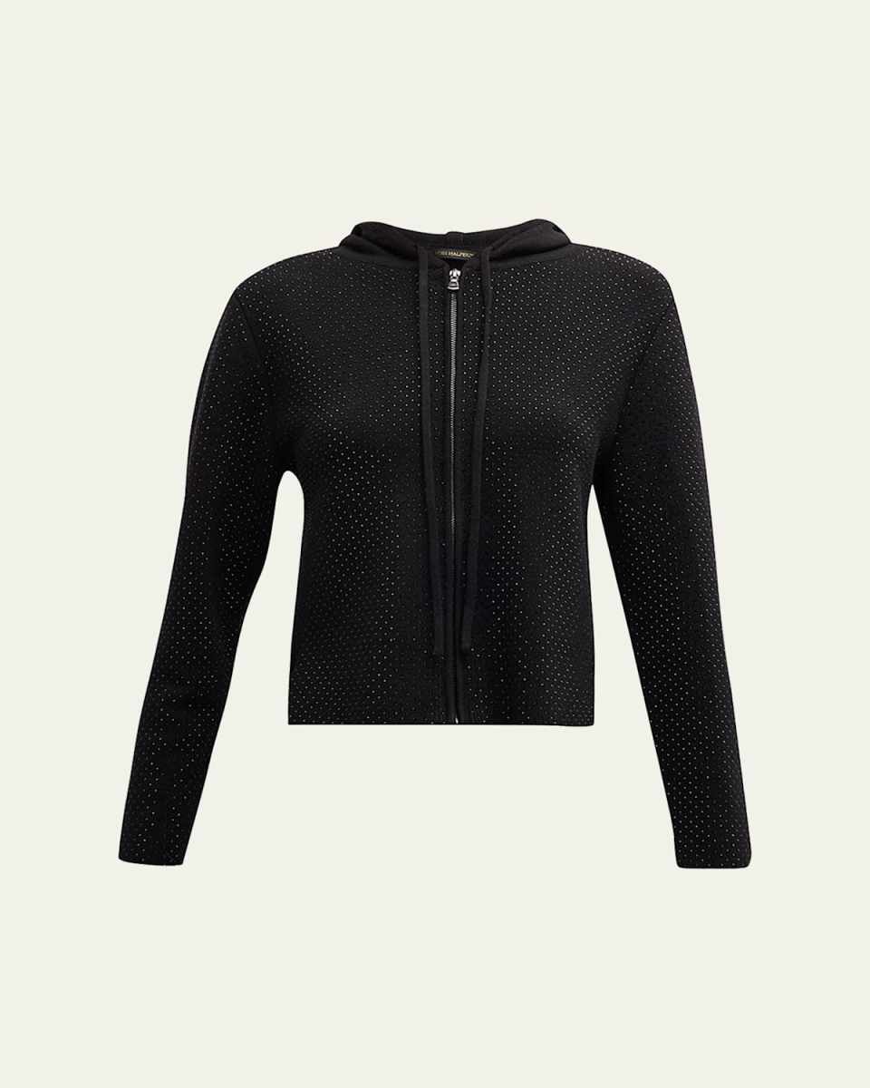 Scarlett Hooded Zip-Front Rhinestone Sweat