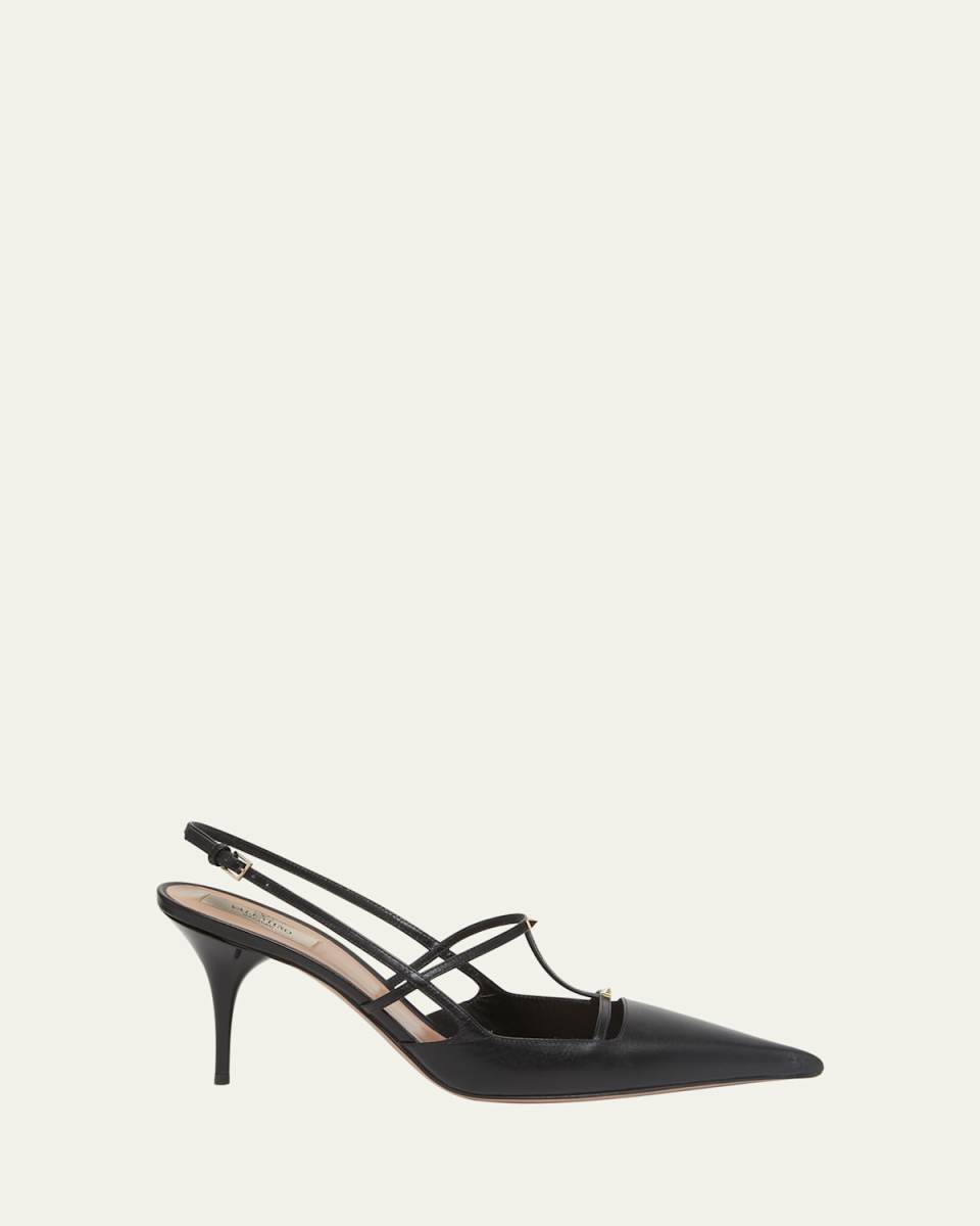 Rockstud Wispy Leather Slingback Pumps