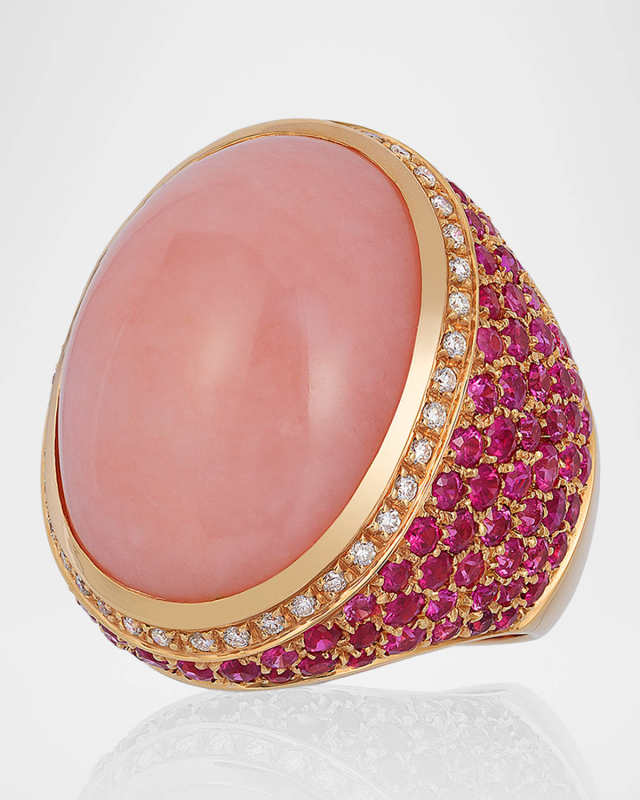 18K Rose Gold Sapphire, Opal and Diamond Ring, Size 7