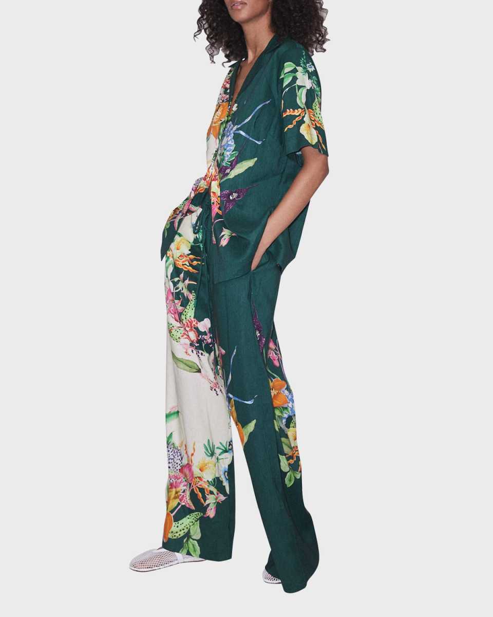 Aggie Floral Linen-Blend Camp Shirt