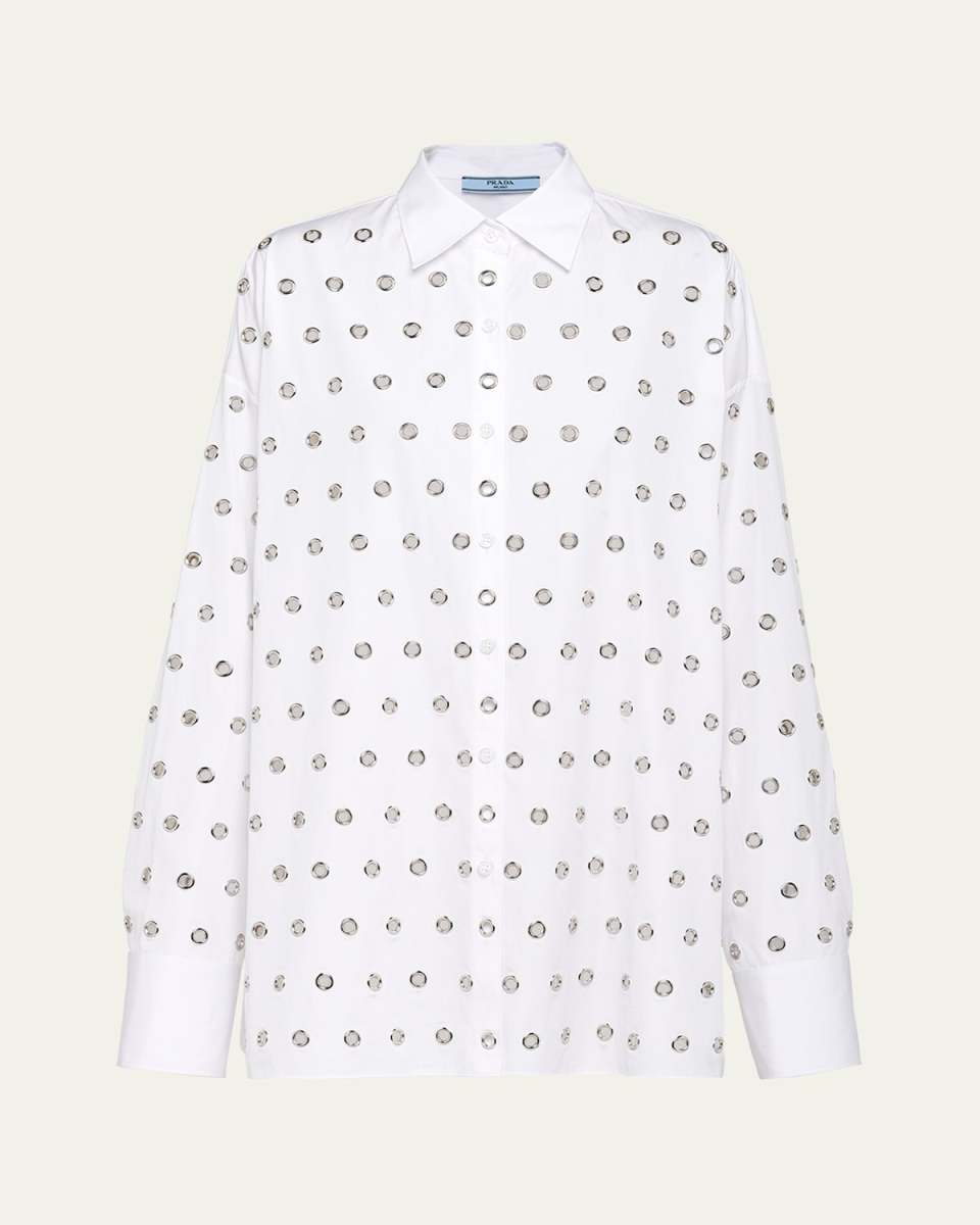 Grommet Poplin Button Down Oversized Top