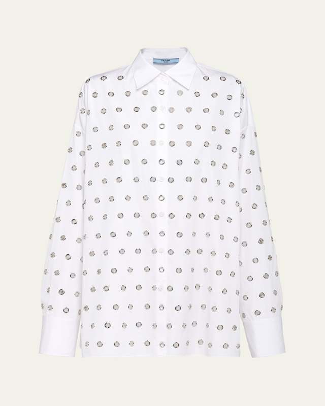 Grommet Poplin Button Down Oversized Top