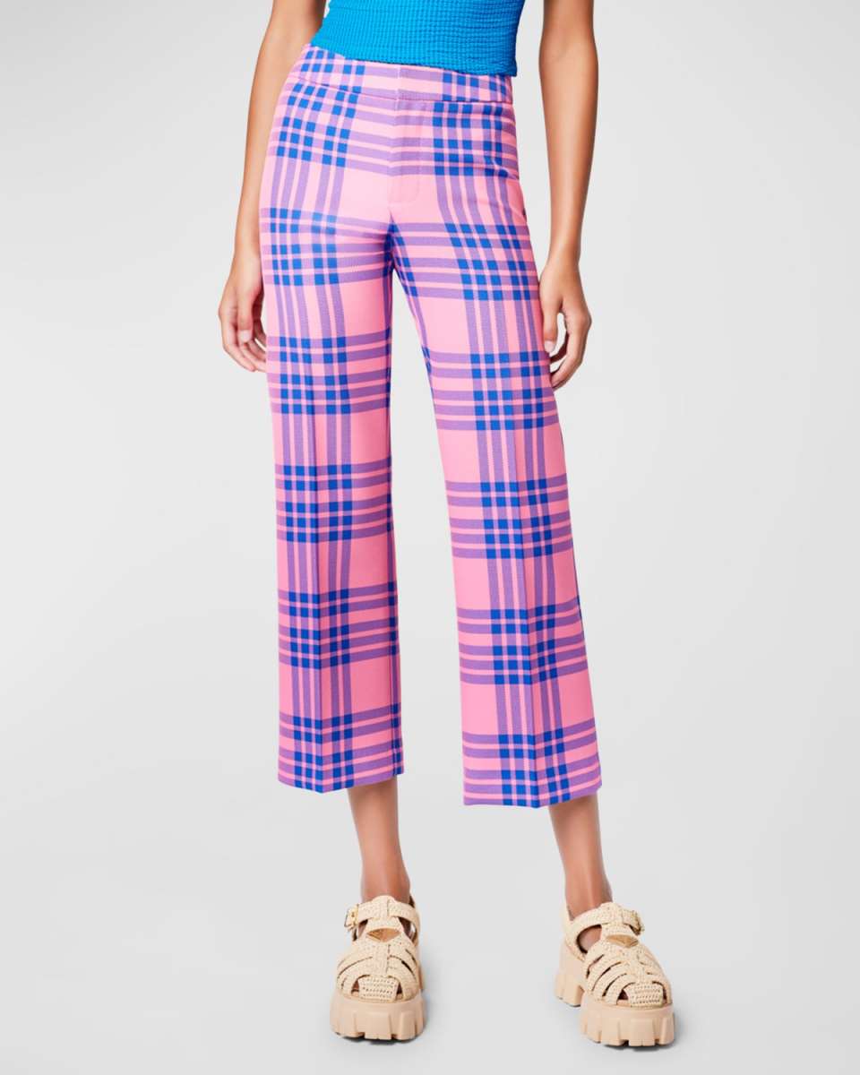 Cropped Cotton Plaid Flood Pants