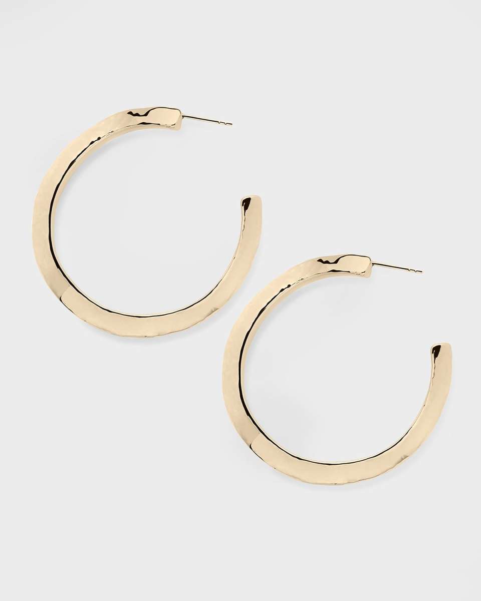 Hammered Knife Edge Wavy Hoop Earrings in 18K Gold