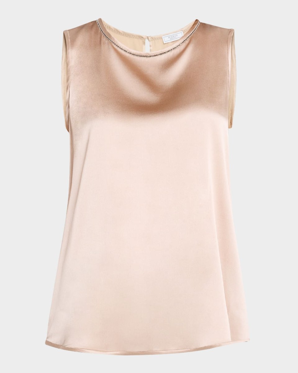 Sleeveless Beaded Silk Satin Blouse