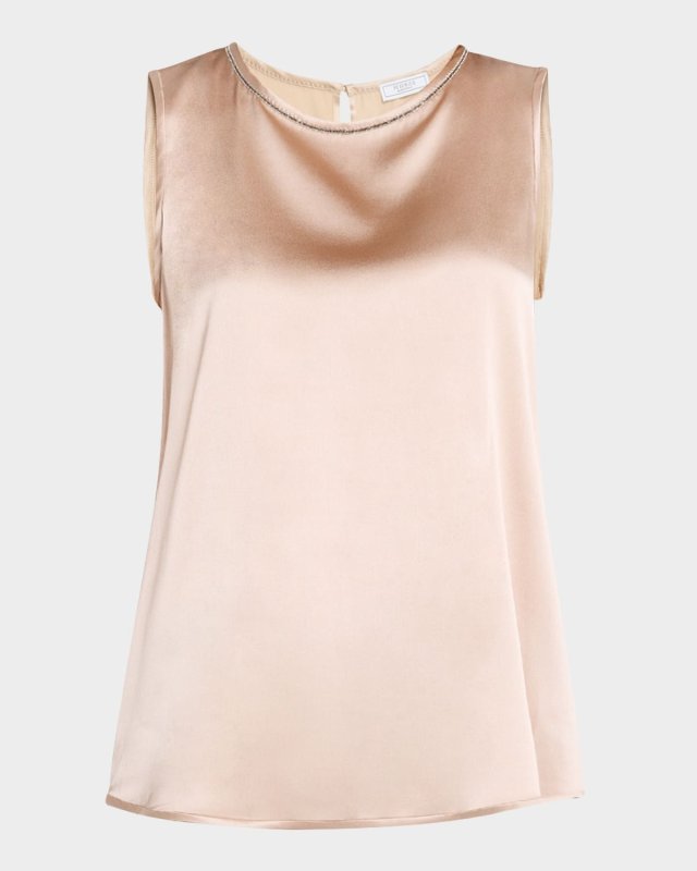 Sleeveless Beaded Silk Satin Blouse