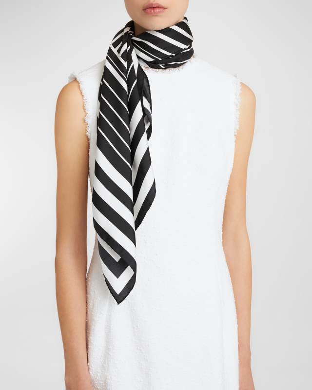 Striped Silk Twill Square Scarf
