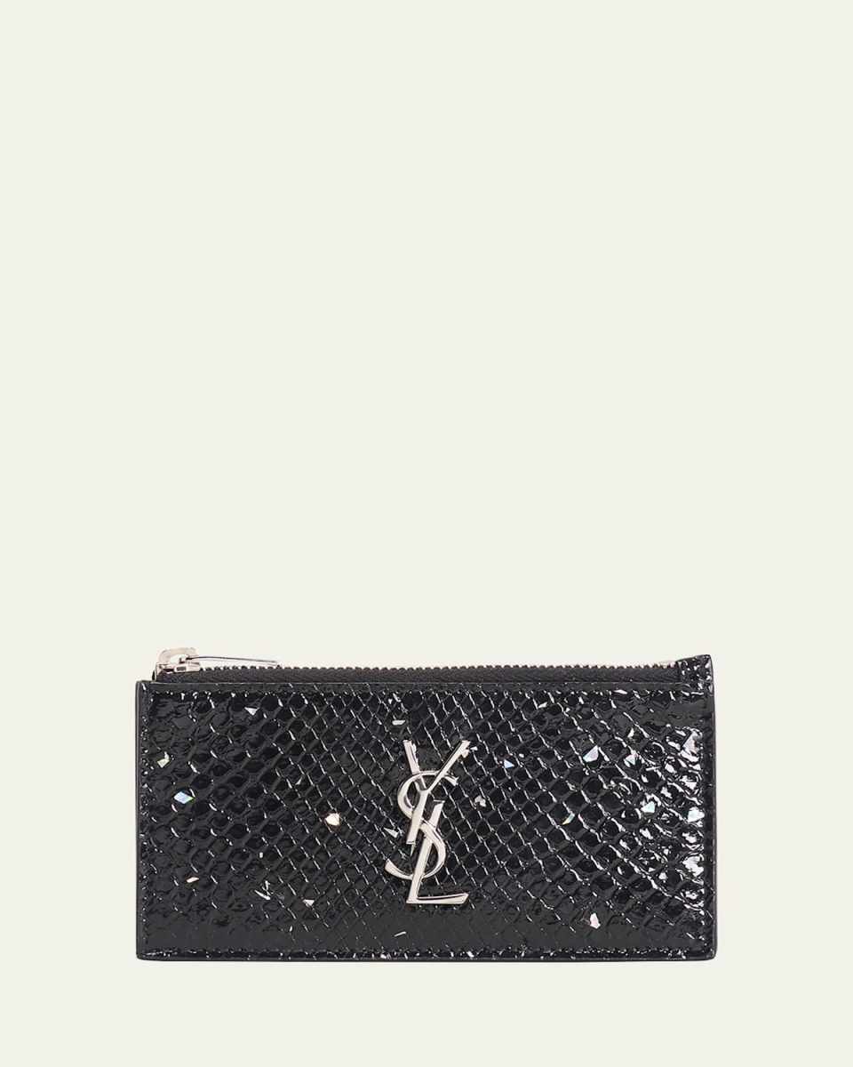 YSL Monogram Ziptop Card Case in Python