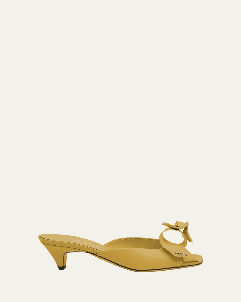 Leather Floral Twist Mule Sandals