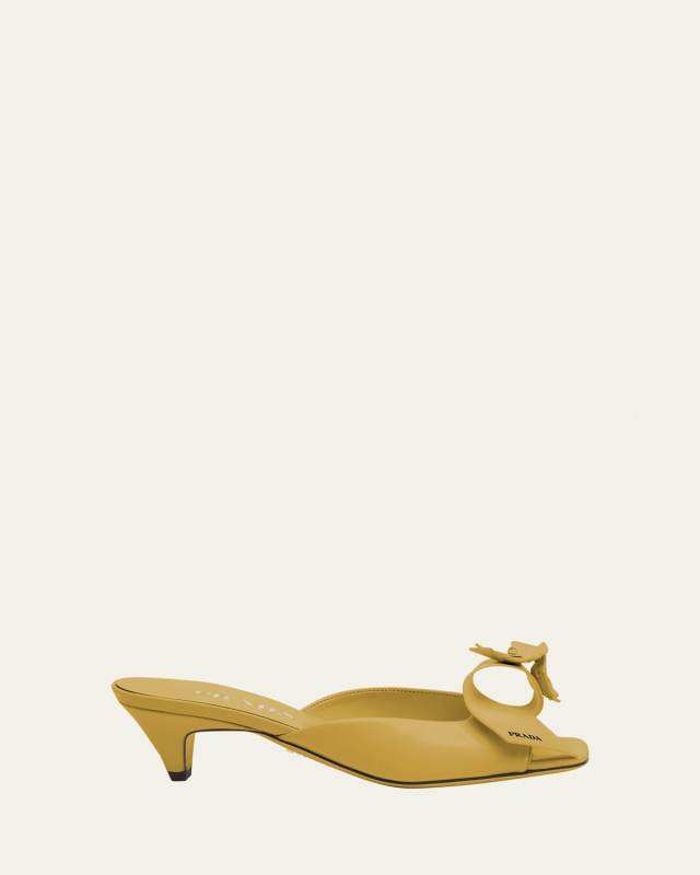 Leather Floral Twist Mule Sandals