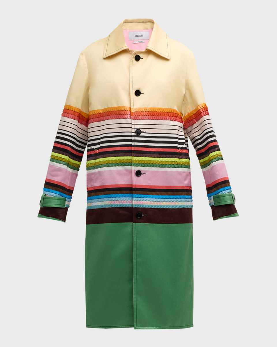 Cassette Stripes Sequin Embellished Car Coat