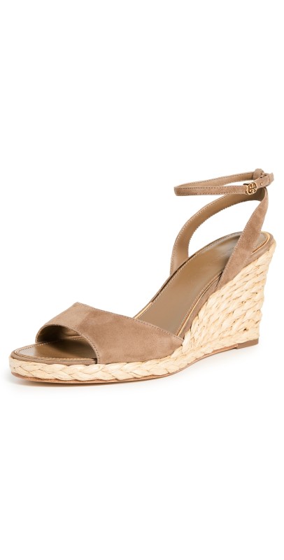 Tory Burch Raffia Wedge Sandals 80mm River Rock