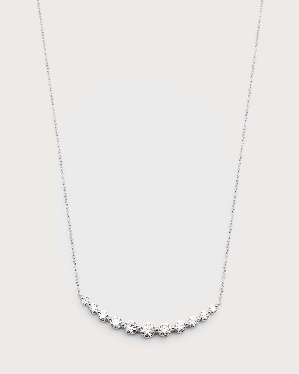 18k White Gold 11 Small Single-Prong Diamond Necklace, 16"L, 1.00tcw