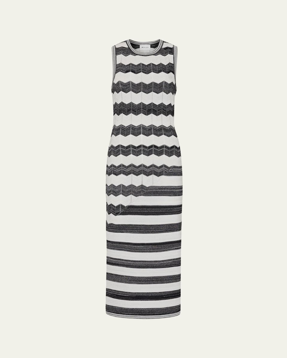 Sleeveless Chevron Knit Midi Dress
