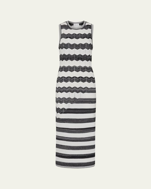 Sleeveless Chevron Knit Midi Dress
