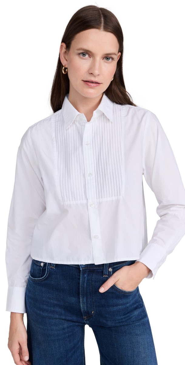 Citizens of Humanity Fino Boxy Cropped Tuxedo Button Down Top White