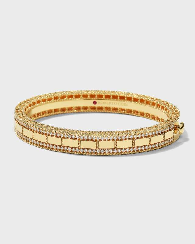 18K Yellow Gold Deco Diamond Edge Bangle