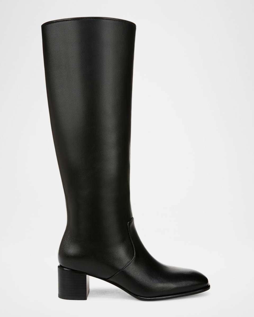 Leather Block-Heel Knee Boots