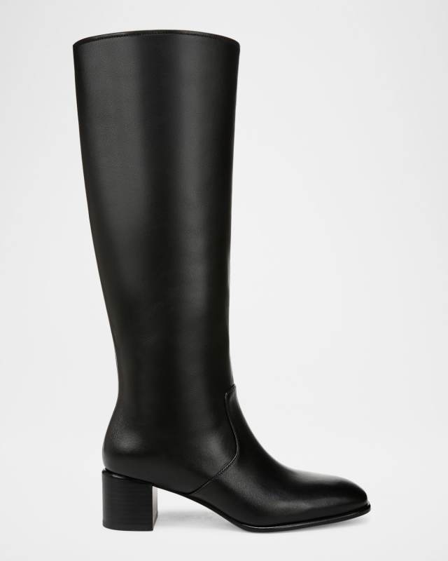 Leather Block-Heel Knee Boots