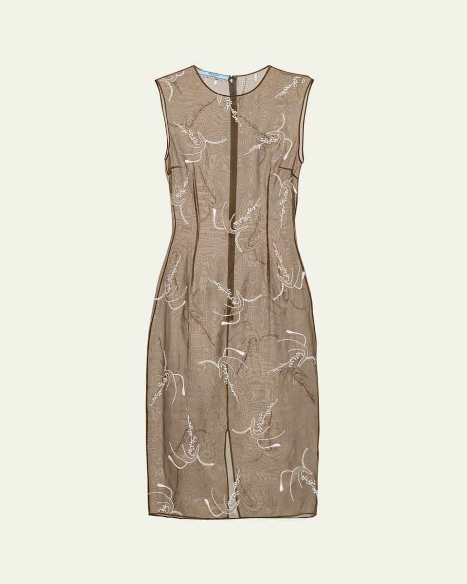 Floral-Embroidered Beaded Organza Dress