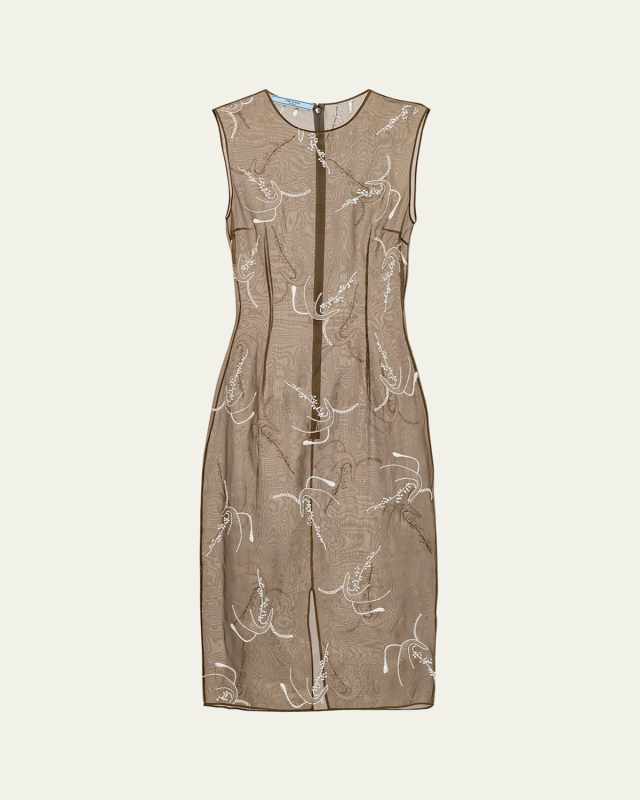 Floral-Embroidered Beaded Organza Dress
