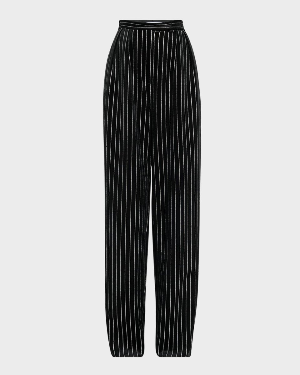 Crystal Pinstripe Velvet Wide-Leg Tailored Trousers